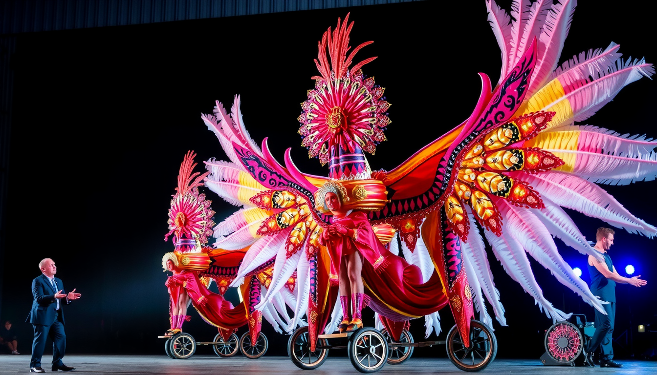 Colorful performers with elaborate costumes.