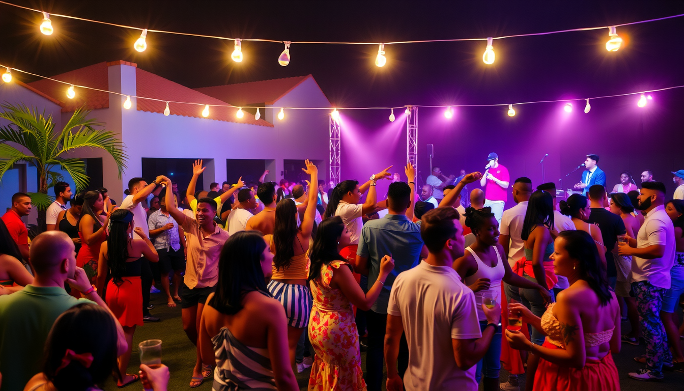 Lively outdoor party with music.