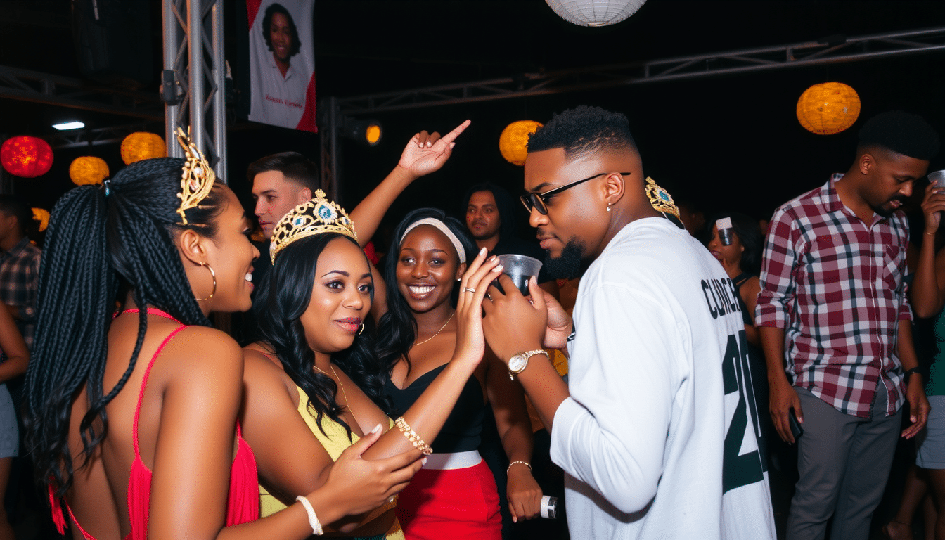 Group celebrating at a lively party.